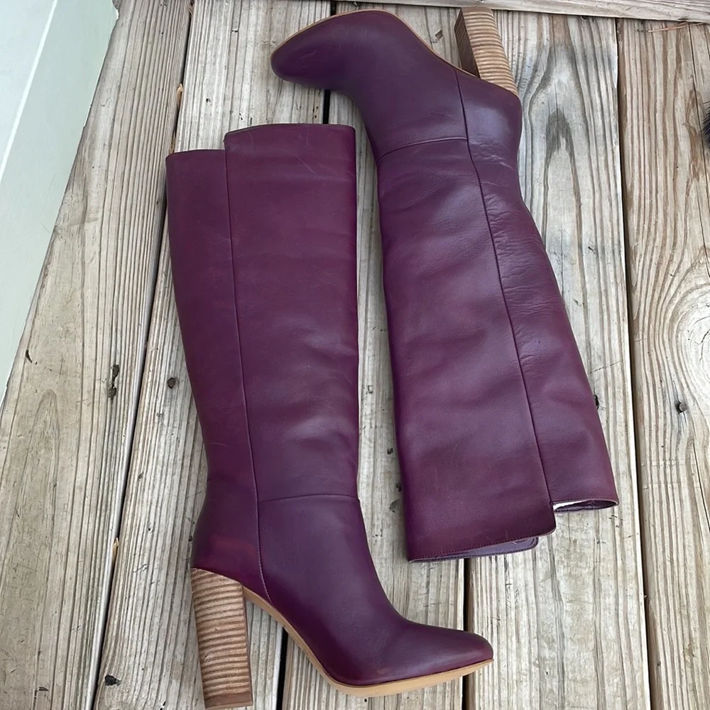 NIB- Kate Spade Saturday Burgundy Leather Knee High Block Heel Boots size 7.5